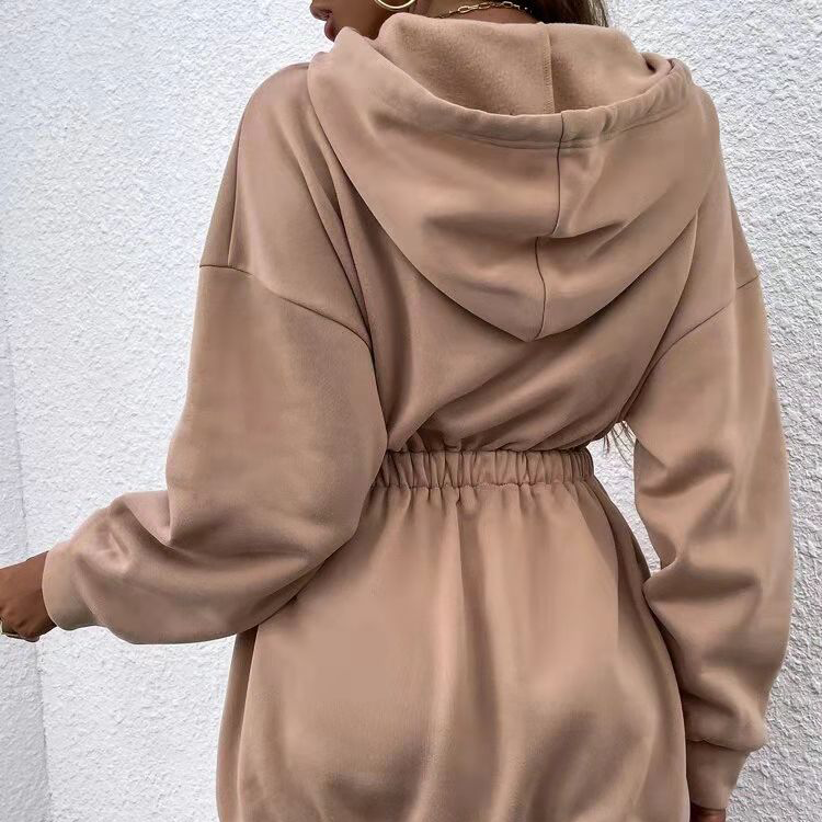 2021 New Design Wholesale Drop Solid Zipper Hoodie Dress Women Custom Hoodie Dresses