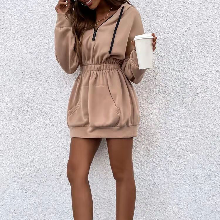 2021 New Design Wholesale Drop Solid Zipper Hoodie Dress Women Custom Hoodie Dresses