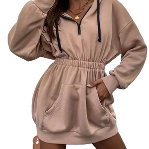 2021 New Design Wholesale Drop Solid Zipper Hoodie Dress Women Custom Hoodie Dresses