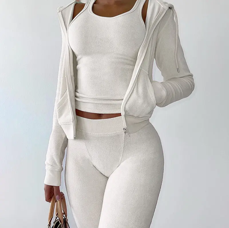 2023  New Streetwear Bodysuit Y2K Pink Terry Toweling Vest Short Sweatshirt Pants  Two Piece Set Tracksuits For Women