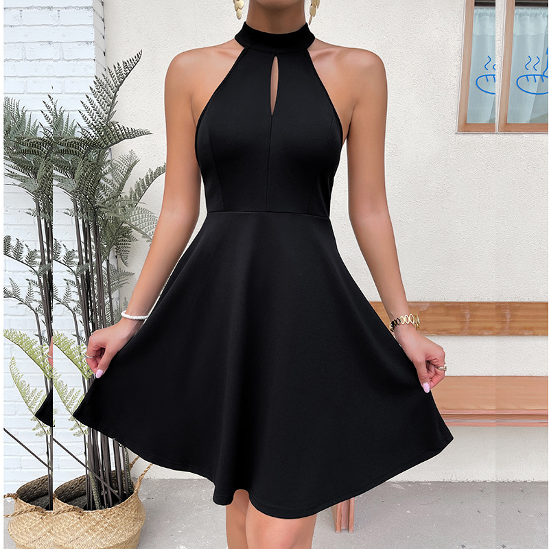 2022 Factory Wholesale Summer Fashion New Sexy Backless Short Dress Women Elegant Turtleneck Solid Color Lace Prom Dresses