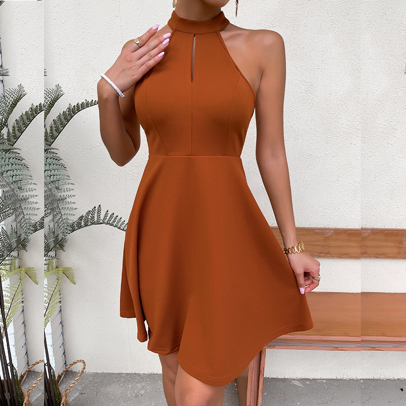 2022 Factory Wholesale Summer Fashion New Sexy Backless Short Dress Women Elegant Turtleneck Solid Color Lace Prom Dresses