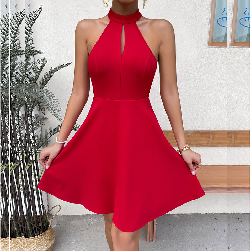 2022 Factory Wholesale Summer Fashion New Sexy Backless Short Dress Women Elegant Turtleneck Solid Color Lace Prom Dresses