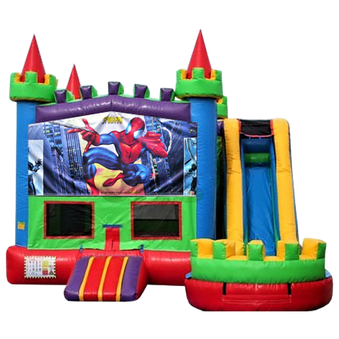 Spiderman Adventure Inflatable Combo Superhero Bounce House with Slide Moonwalk Bouncer for Sale