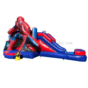 Commercial Spiderman Bouncer Slide with Pool Inflatable Spiderman Bounce House for Kids