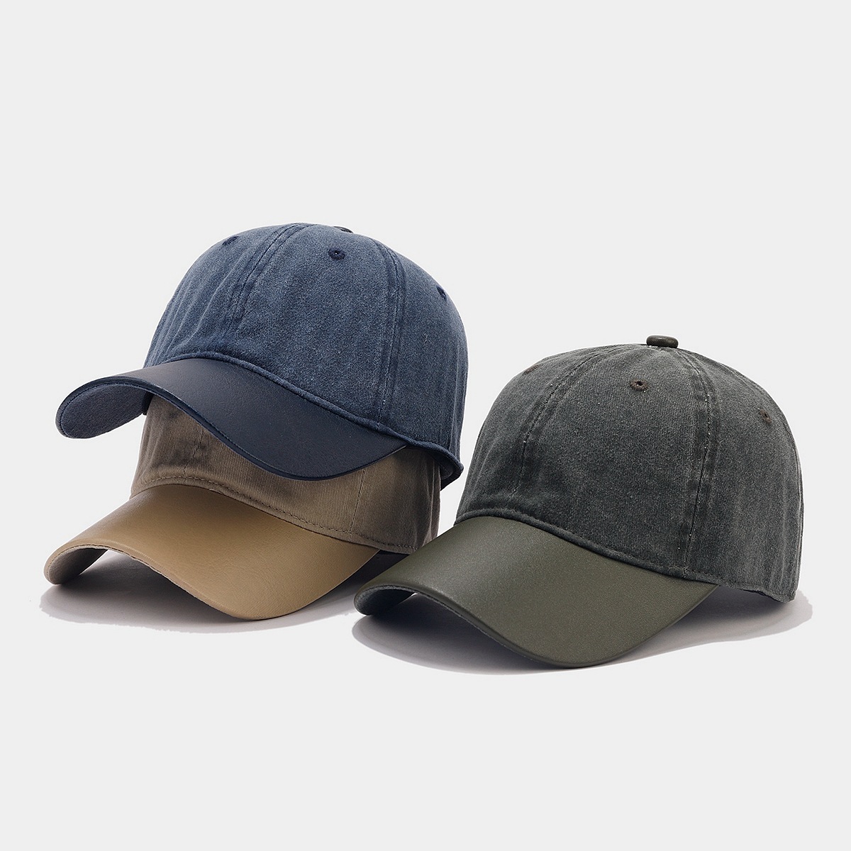 2024 New Arrival 5-Color Stock cap for women and men 6 panel cotton baseball blank hats PU leather visor grey navy baseball hat