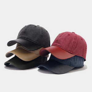 2024 New Arrival 5-Color Stock cap for women and men 6 panel cotton baseball blank hats PU leather visor grey navy baseball hat