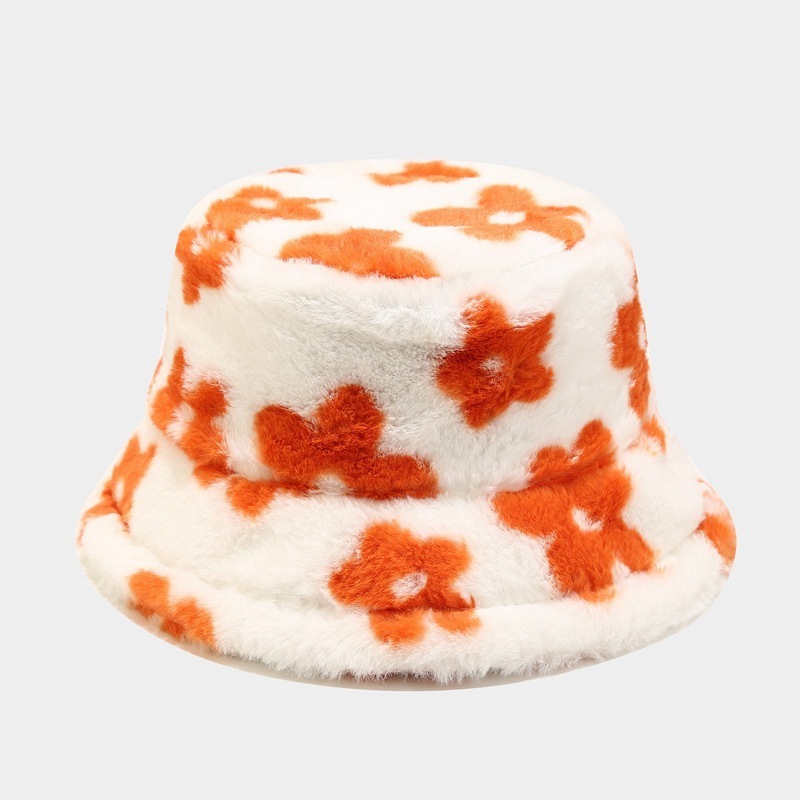 New Arrival Wholesale Fur Flower Printed Bucket Hat 5 Colors Available for Autumn-Winter Wear Furry Winter Hats