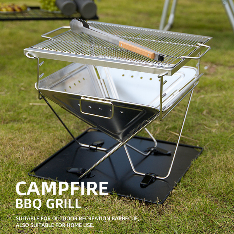 Korean Muti-Person Picnic Outdoor Charcoal BBQ Folding Campfire Stainless Steel Barbecue Grill Tabletop Grill