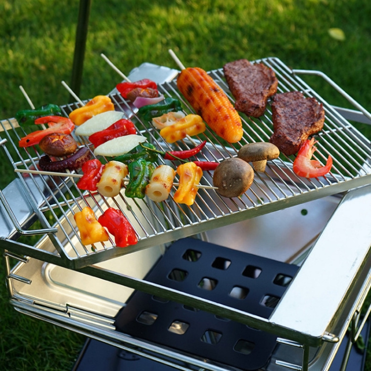 Korean Muti-Person Picnic Outdoor Charcoal BBQ Folding Campfire Stainless Steel Barbecue Grill Tabletop Grill