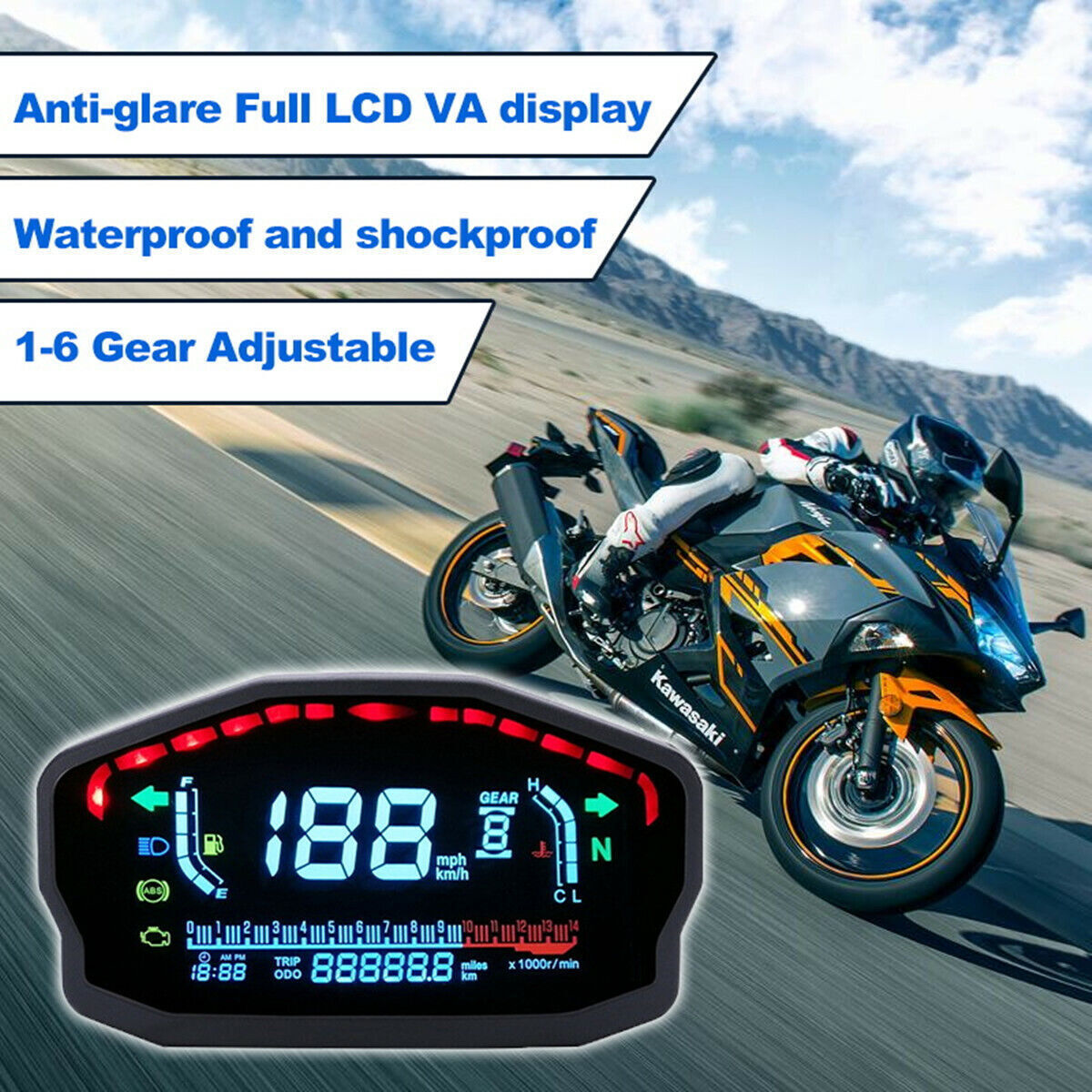 YD-MO03 Motorcycle LCD Digital Speed Meter Odometer For BMW HONDA DUCATI 2/ 4-Cylinder Motorbike