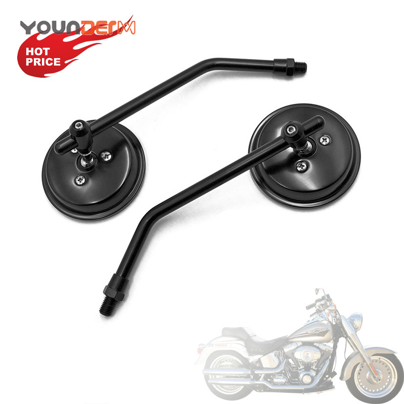 Black Series Motorcycle Round Rearview Mirrors , High aluminum shell Motorcycle Rearview Side Back Mirrors For Cruiser Chopper