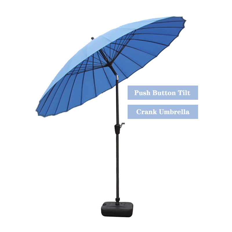 New Arrivals Push Button Tilting Handle Leisure Ways Patio Crank Umbrella with Base