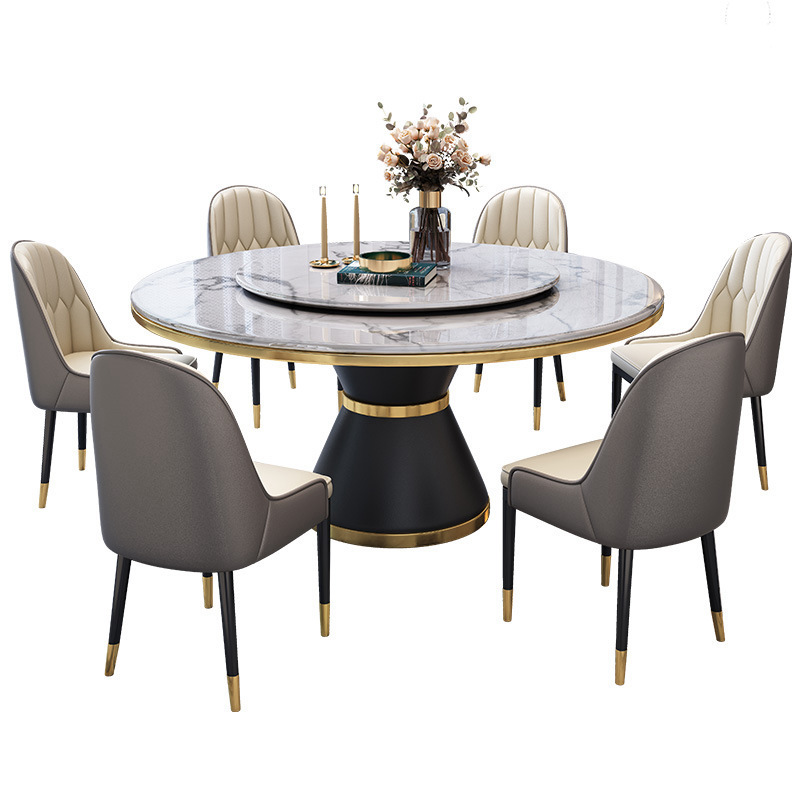 Elegant european new style round dining tables with rotating centre dining room set dining room furniture