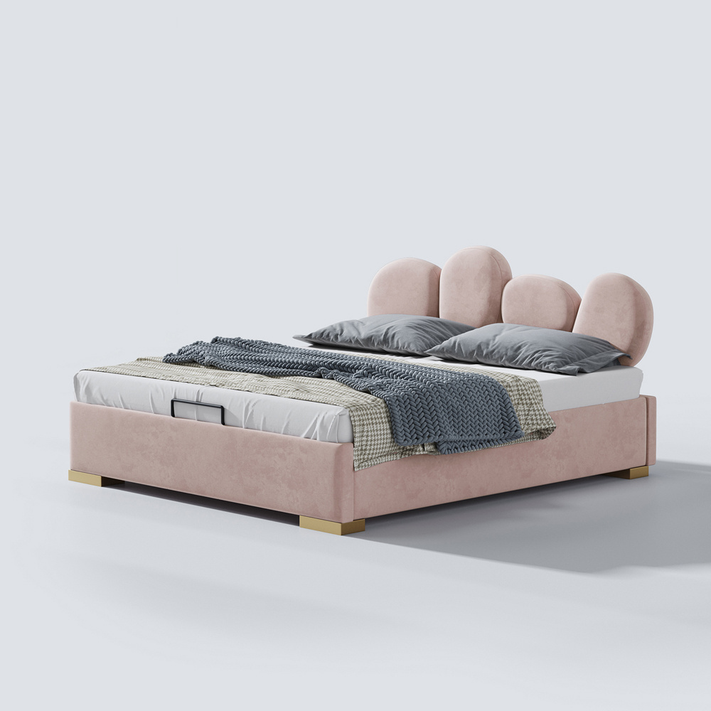 Modern luxury custom unique pink velvet girls double single bed with storage set designer bed frame children bed set furniture