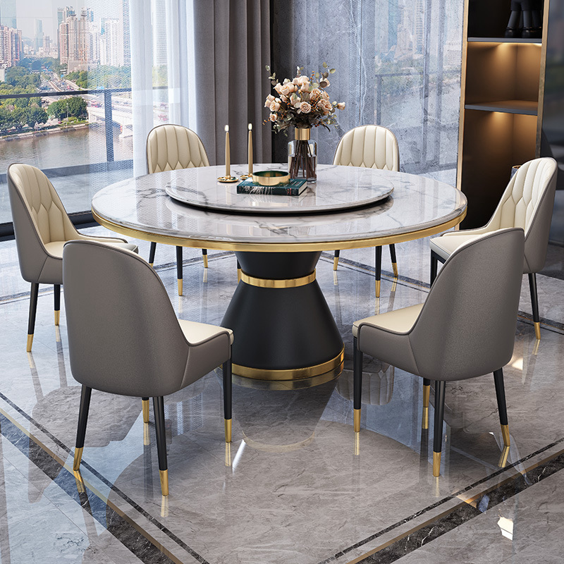 Elegant european new style round dining tables with rotating centre dining room set dining room furniture