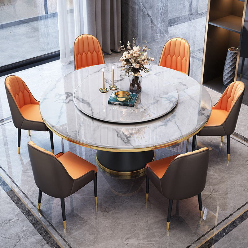 Elegant european new style round dining tables with rotating centre dining room set dining room furniture