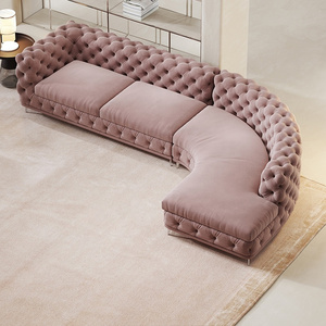 Modern luxury italian pink grey velvet fabric chesterfield sofas set L shape tufted sofa conoer sofas designs living room