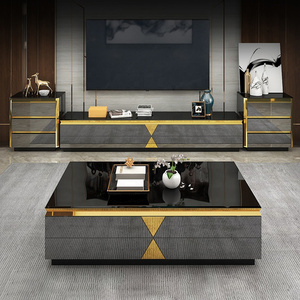 Modern luxury white black gold stainless steel metal tv stand coffee tea table set cabinet console stands furniture living room