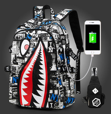 Multifunction usb Charging Port Unisex Shark Backpack With Eyes Children Pop It School Bag For High School Teenage Girls