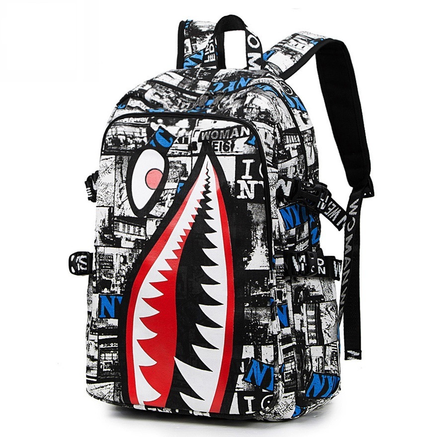 Multifunction usb Charging Port Unisex Shark Backpack With Eyes Children Pop It School Bag For High School Teenage Girls