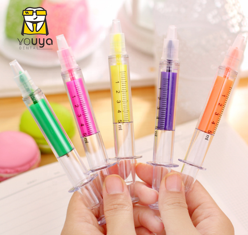 Funny Syringe Shaped High-lighter Ball Pen, Dental Fluorescent Pen For Gift