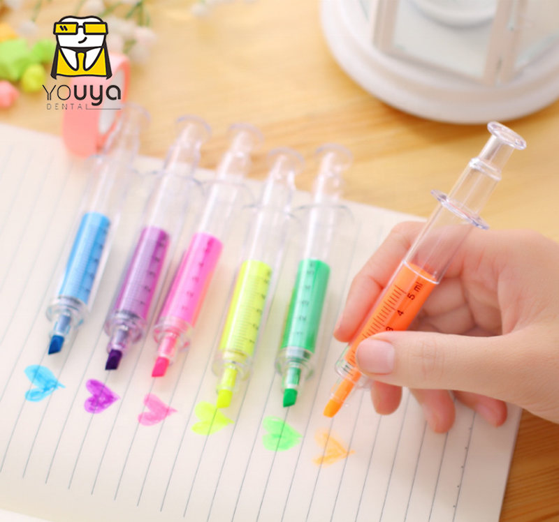 Funny Syringe Shaped High-lighter Ball Pen, Dental Fluorescent Pen For Gift