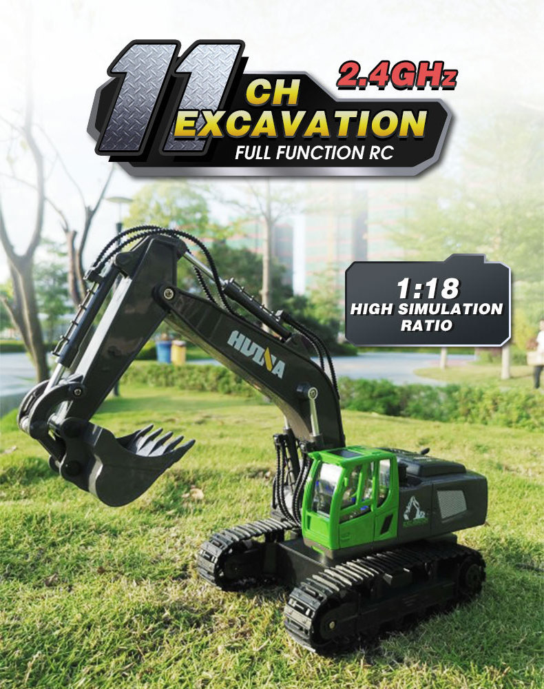 New Huina 1558 Remote Control Car hydraulic 11ch 1/18 Crawlers Engineering Vehicle Rc Excavator Toys for Boy Gift