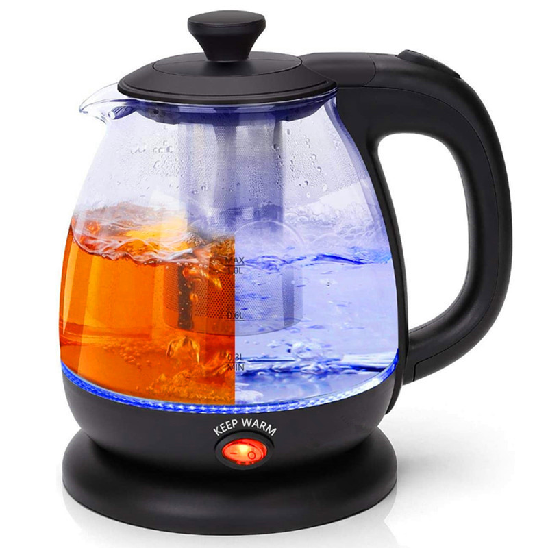 1.0 Liter blue Led light Keep Warm glass water tea kettle