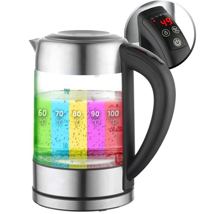 1.7 liter Double Wall Smart Digital Glass electric kettle with visible water window