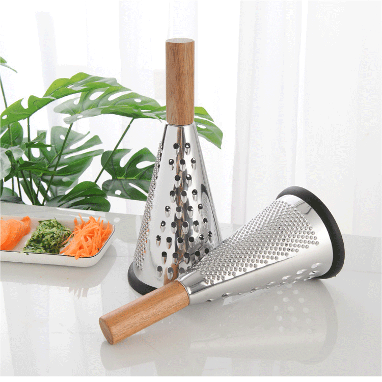 New fashion steel citrus zester pro cheese grater with container and wood soft handle