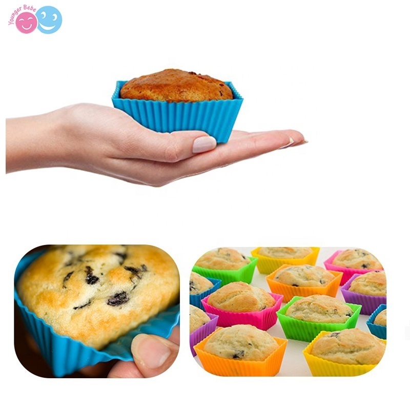 Silicone Reusable Cupcake Cases Baking Muffin Cups Liners Molds Sets Round Star Square Flower Shaped