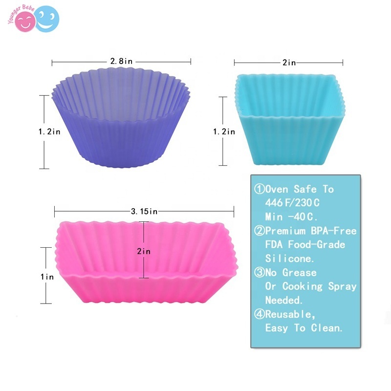 Silicone Reusable Cupcake Cases Baking Muffin Cups Liners Molds Sets Round Star Square Flower Shaped