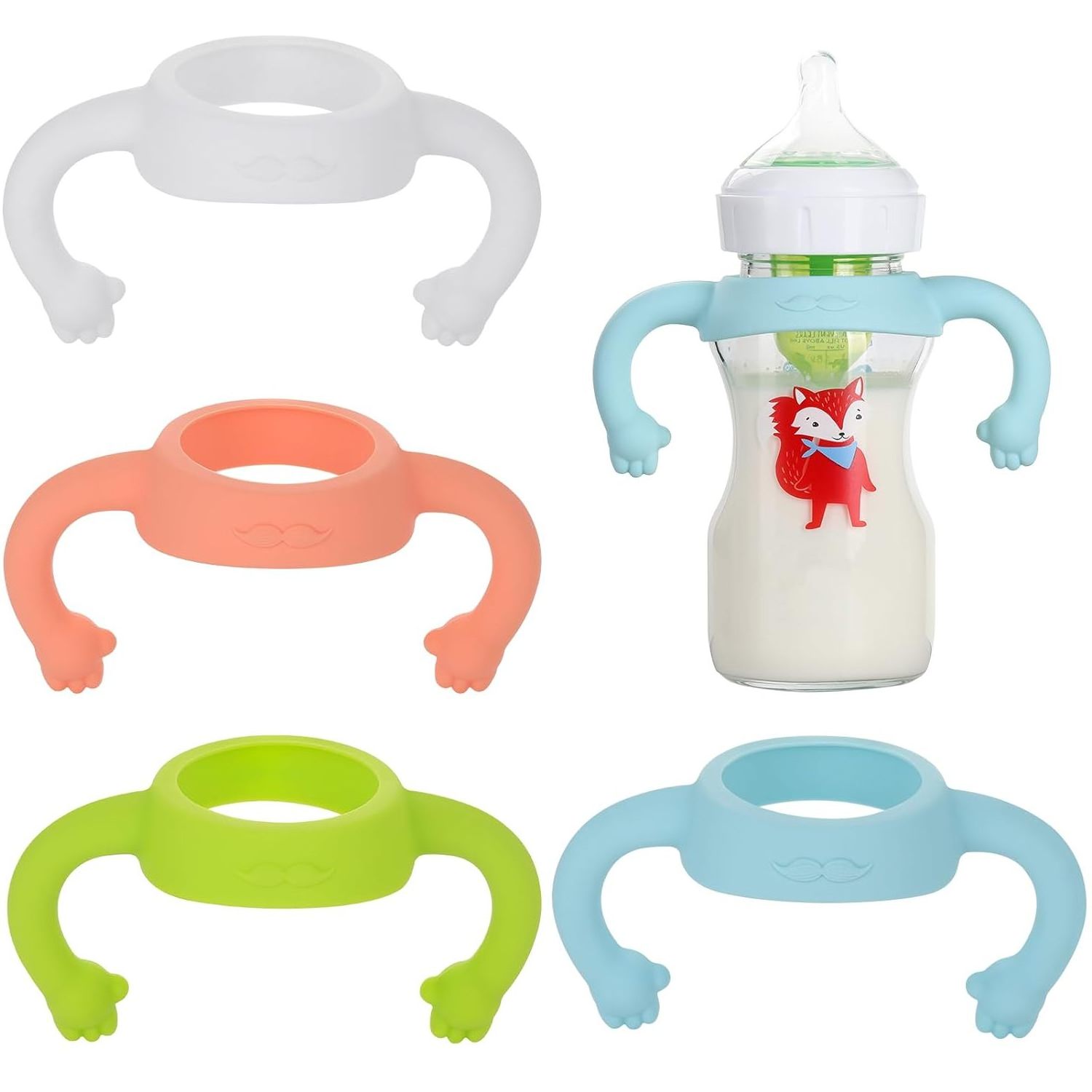 Silicone Baby Bottle Holder with Easy Grip Handle to Hold Their Own Bottle for 1.85