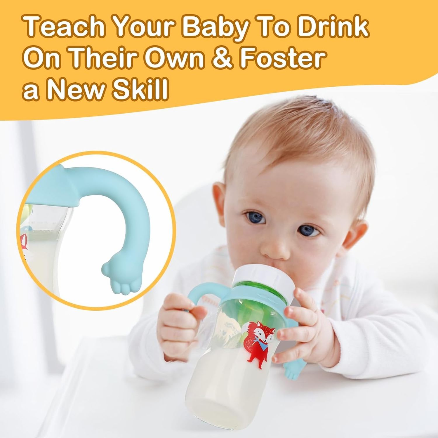 Silicone Baby Bottle Holder with Easy Grip Handle to Hold Their Own Bottle for 1.85