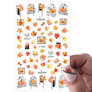 1 Pcs Maple Leaves 3D Custom Nail Stickers Flowers Fall Leaf Self Adhesive Stickers Autumn Manicuring Decals Nail Art Stickers