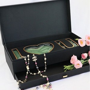 Satin wishing box rectangular double layer fresh flower rose drawer flower arrangement gift box with floral foam