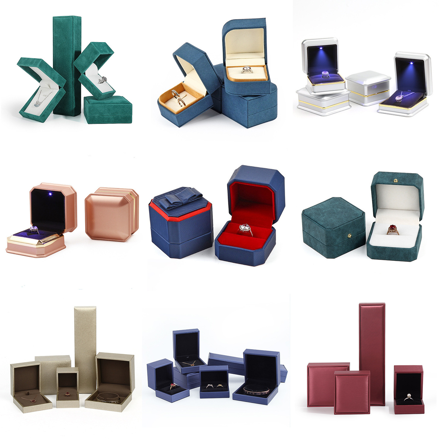 Jewelry Packaging Boxes Cardboard Velvet Ring Case Necklace Bracelet Bangle Jewelry Boxes