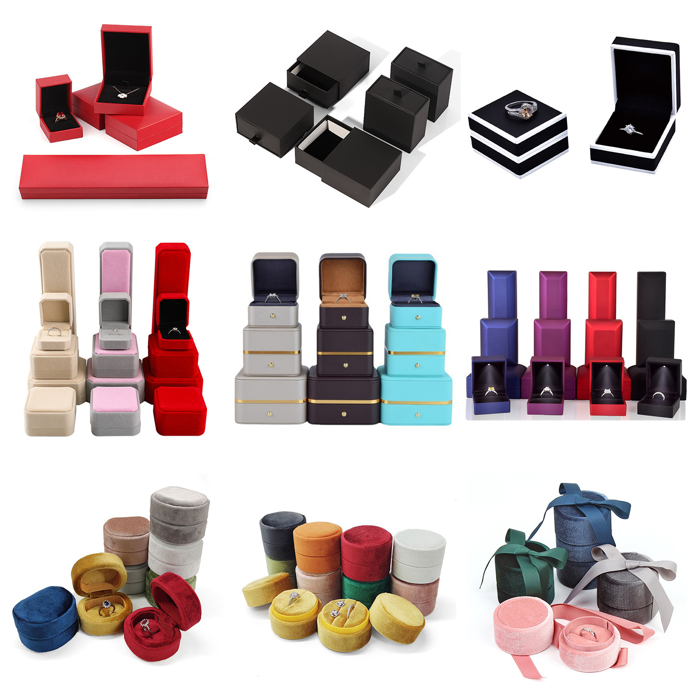 Jewelry Packaging Boxes Cardboard Velvet Ring Case Necklace Bracelet Bangle Jewelry Boxes