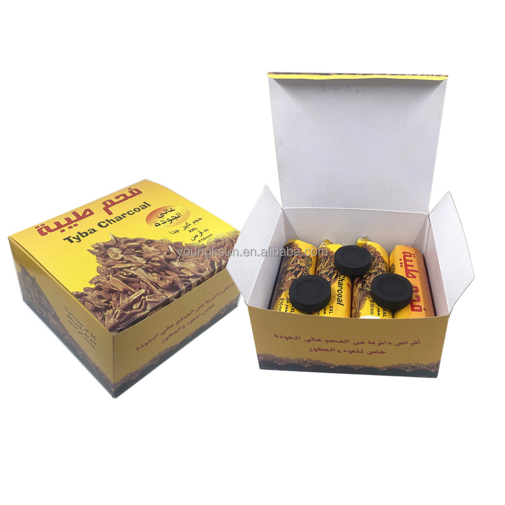 YKS hot selling Tyba charcoal 80pcs/box 50mm round hookah charcoal for shisha and bakhoor