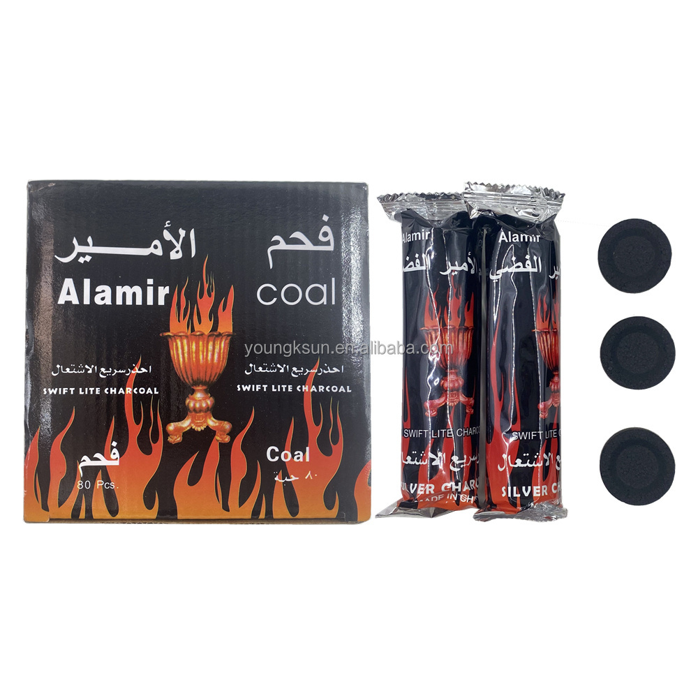 YKS fast burning smokeless 33mm round charcoal shisha charcoal hookah