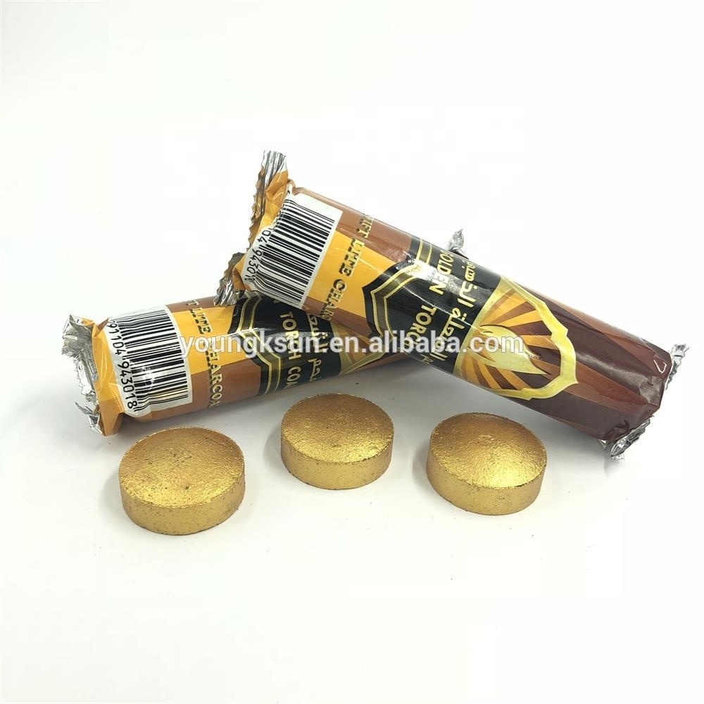 YKS 33mm quick-lite golden torch coal round shisha hookah charcoal for sale