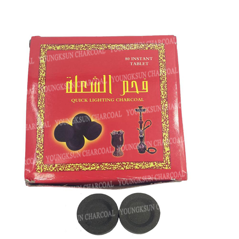 YKS Wholesale 33mm Round Quick Ignition Hookah Charcoal Al Faker Shisha Coal tablets