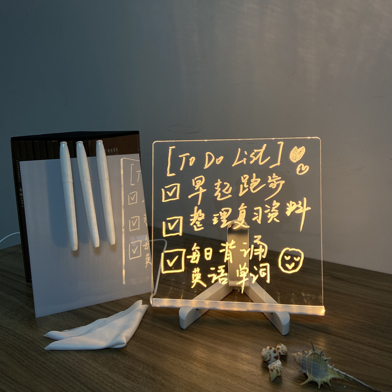 Easy Erase Desktop Creative LED Night Light Acrylic Note Board Message Memo Board