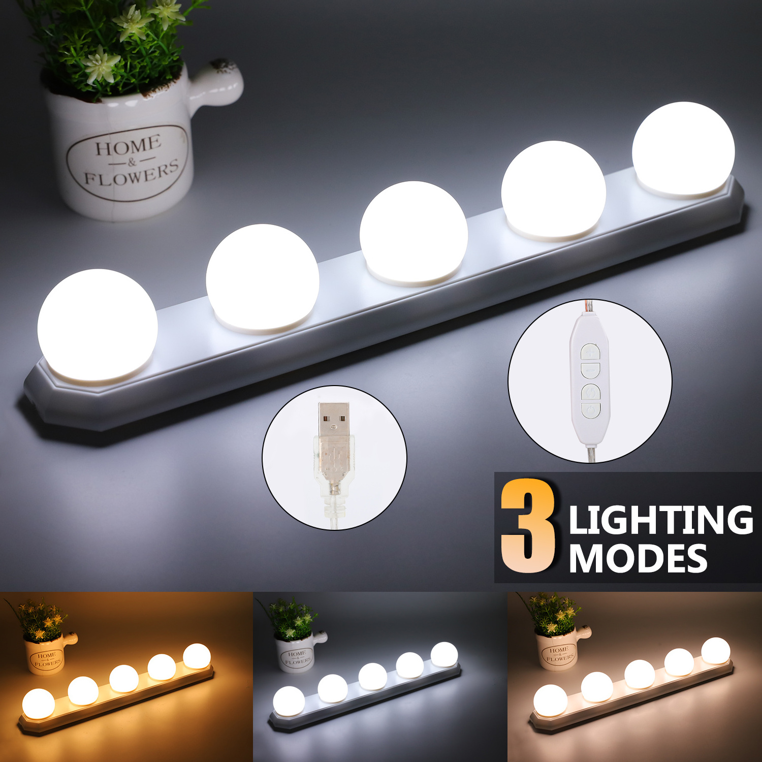 Portable 5 Bulbs Dresser Mirror Lights Easy Installation Dimmable Bathroom Vanity Make up Mirror Lamp