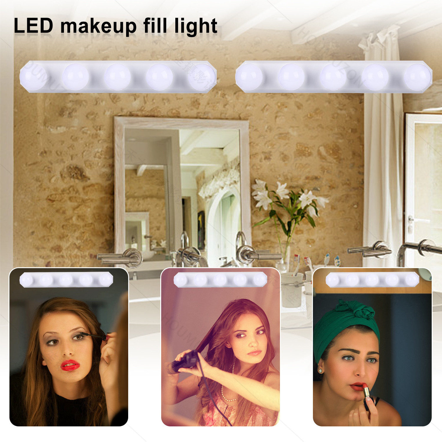 Portable Modern 5V Mirror Headlight LED Hollywood USB Bulb LED Vanity Mirror Light for Bathroom