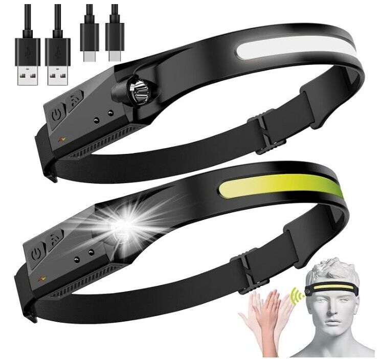 Headlamp Rechargeable with Motion Sensor for Adults - Camping Accessories Gear Waterproof Head Light Flashlight for Hiking