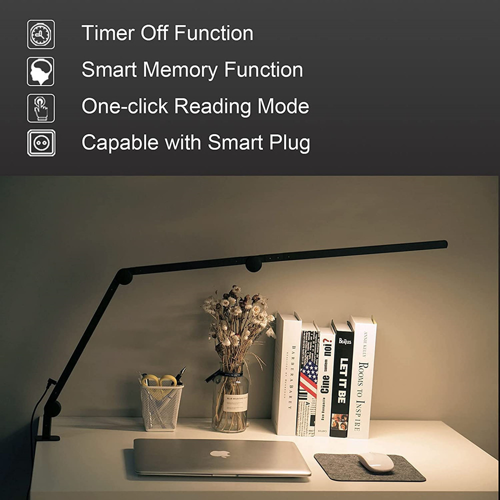 Aluminium Alloy Material Architect Dimming Modern Clamp Desk Lamp, Flexible Swing Arm Nail Black Table Lamp with Clamp