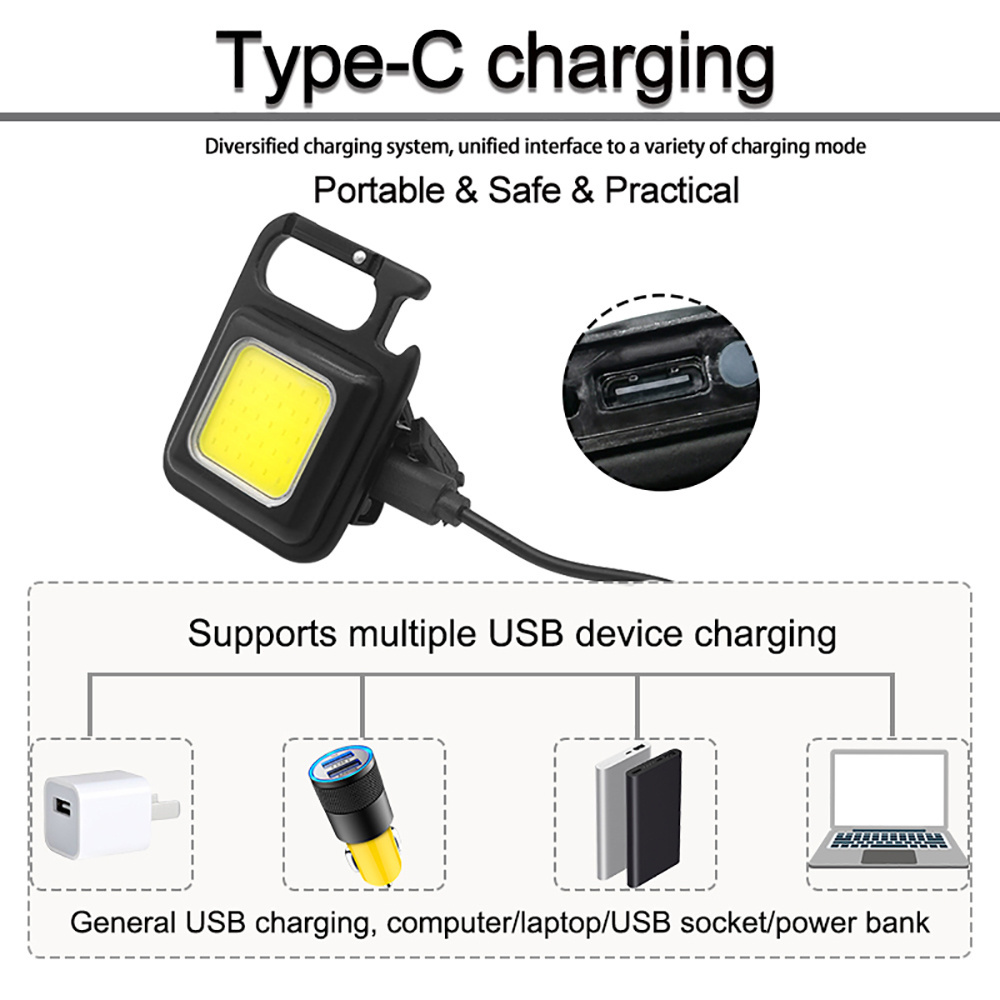 COB Keychain Work Light 100 Lumens 4 Modes with White Light Small Keychain Flashlights Magnet Rechargeable Keychain Light