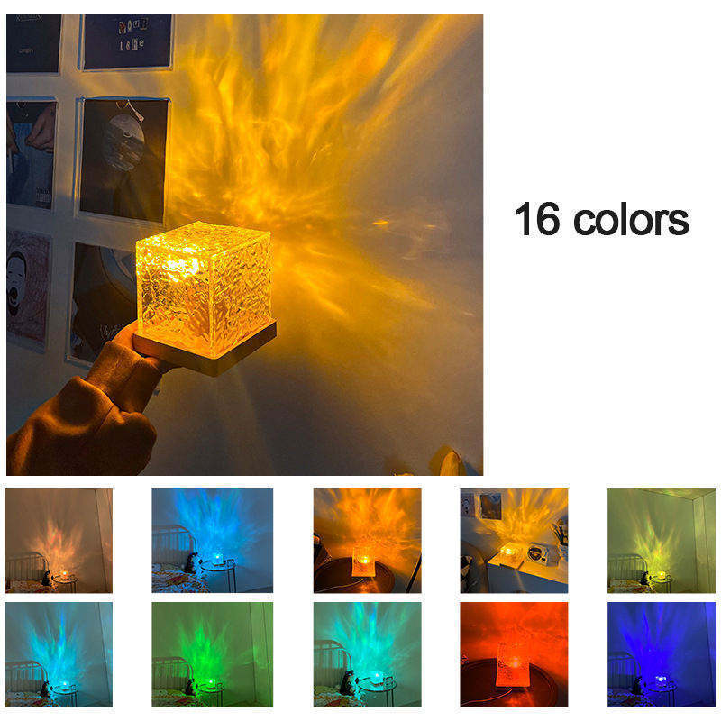 Rotating Effect Water Ripple Night Light Square LED Cube Water Ripple Ambient Light for Living Room